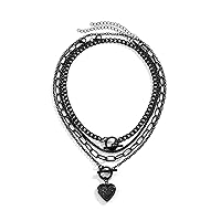 Gothic Black Layered Choker Necklace for Women, Adjustable Necklace Circle Heart Moon Star Flower Pendant Necklace Halloween Christmas New Year Jewelry Gift for Women