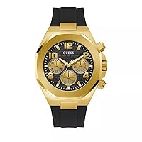 GUESS Men's 46mm Watch - Black Strap Black Dial Two-Tone Case