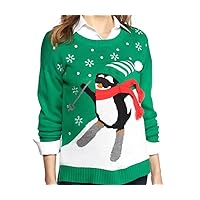 New Directions Weekend Petite Ski Penguin Sweater, Womens