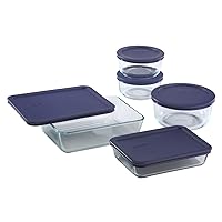10-Pc Glass Food Storage Set - 6, 3 & 4 Cup Round & Rectangular Containers With Lids, BPA-Free, Dishwasher & Microwave Safe, Blue