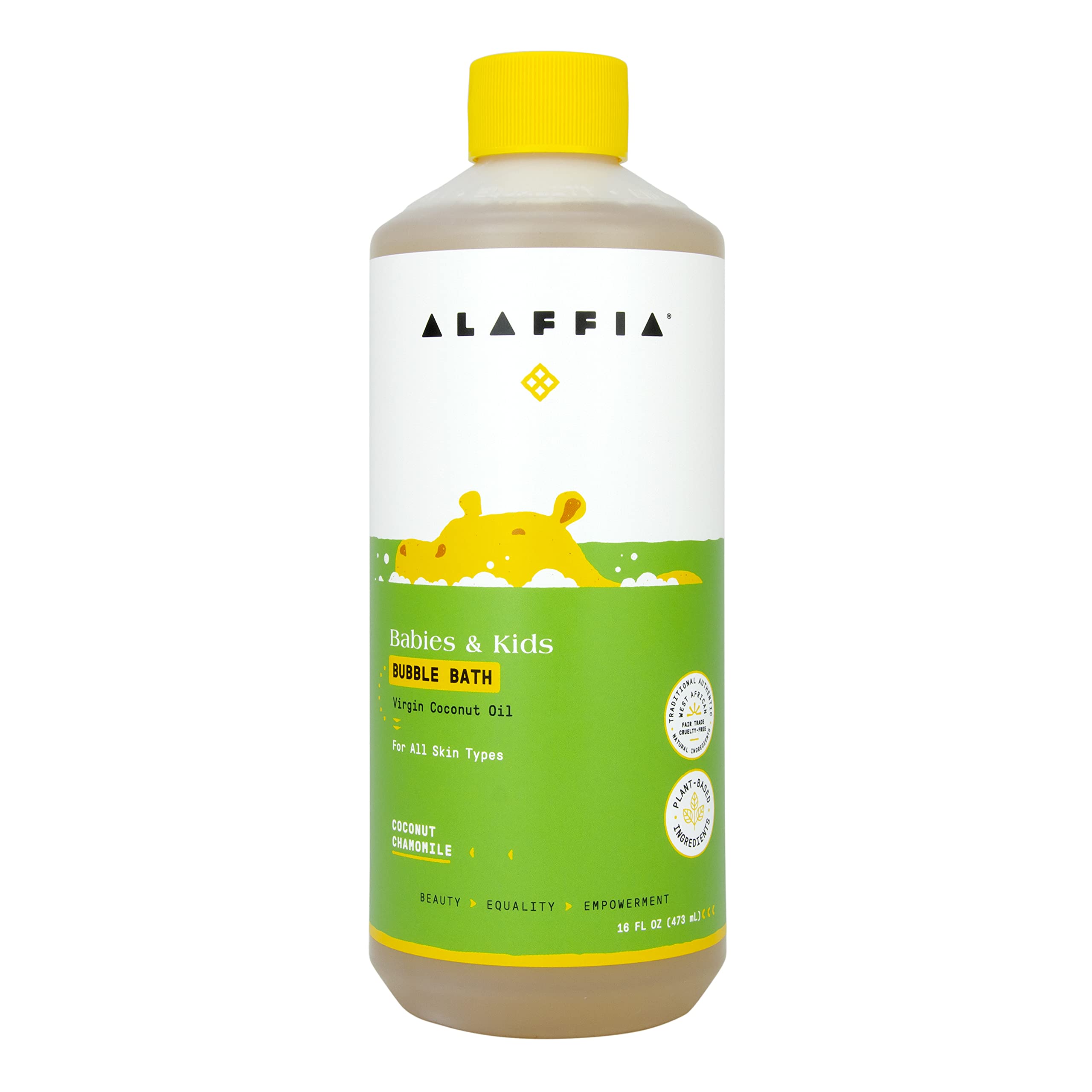 Alaffia Babies and Kids Bubble Bath, Gentle Bath Essentials for Delicate Skin, Plant-Based Formula That is Paraben & Sulfate-Free, Vegan, Calming with Long-Lasting Bubbles, Coconut Chamomile 16 Fl Oz