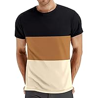 Color Block T Shirts for Men Summer Casual Slim Fit Short Sleeve Cotton Round Neck Shirts Performance Workout Shirt