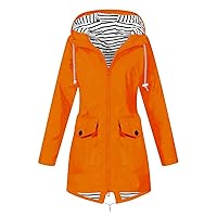 Rain Jacket Waterproof Long Sleeve Zip up Lightweight Hooded Windbreaker Anorak Travel Hiking Outdoor Coats w Pockets
