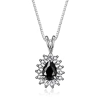 Rylos Halo Pendant Sterling Silver Necklace : Gemstone & Diamond Accent, 18 Chain - 6X4MM Tear Drop Birthstone Women's Jewelry - Timeless Elegance
