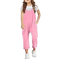Girls Casual Sleeveless Jumpsuits Spaghetti Strap Loose Overalls Rompers Long Pants With Pocket Summer