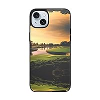 Golf Course Print for iPhone 15 Soft Glass Case Back+Soft Silicone TPU Shock Protective Case