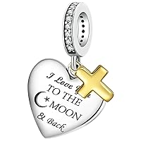 Love Heart Charm Fit for Pandora Charms Bracelet Christian Bible Verse Cross Charm Prayer Faith Religious Jewelry Gifts for Women