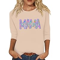 Sexy Mother's Day 3/4 Sleeve School Blouse Ladies Fashion Short Sayings T-Shirt Lady Breathable Crewneck Beige S