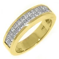 14k Yellow Gold Mens Invisible Princess Cut Diamond Ring 2.05 Carats
