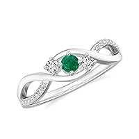 Natural Emerald Infinity Promise 3 Stone Ring for Women Girls in Sterling Silver / 14K Solid Gold/Platinum