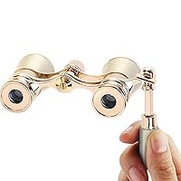 Theater Binoculars, Opera Glasses for Women, 3X25 Mini Binocular Compact with Adjustable Handle for Adults Kids in Concert Theater Opera (Golden with Handle)