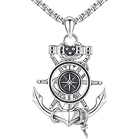 Anchor Necklace/Compass Necklace 925 Sterling Silver Round Compass Medallion Nautical Anchor Pendant Necklace Compass Anchor Jewelry for Men Women Graduation Gift, Retirement Gift,Birthday Gift,Goodbye Gift