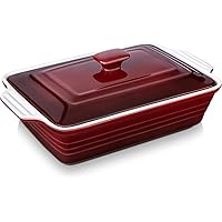LOVECASA Nonstick Casserole Dish with Lid, 4.5 Quart Lasagna Pan Deep, 9x13 Ceramic Baking Dish for Dinner, Banquet, and Party, Gradient Red