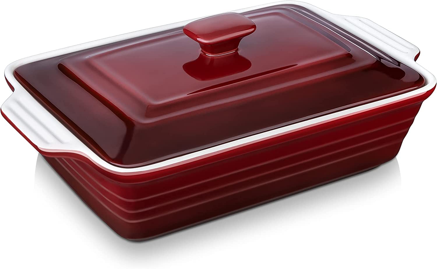 4.5 Quart Nonstick Casserole Dish with Lid, LOVECASA 9 x 13 Inches Lasagna Pan Deep, Ceramic Baking Dish for Dinner, Banquet, and Party, Gradient Red
