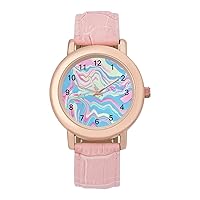 Colorful Abstract Watercolor Casual Watches for Women Classic Leather Strap Quartz Wrist Watch Ladies Gift