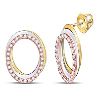 The Diamond Deal 10kt Tri-Tone Gold Womens Round Diamond Oval Stud Earrings 1/5 Cttw