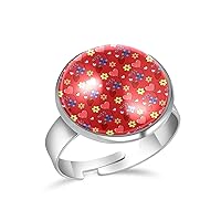 Kiss Love Strawberry Balloon Adjustable Rings for Women Girls, Stainless Steel Open Finger Rings Jewelry Gifts