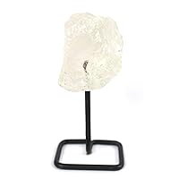 Jet Raw Cluster Stone Metal Stand Healing Crystals Stone for Home Office Decoration Small 4.5-5 Inch Tall (Clear Quartz)