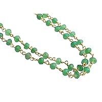 Gems For Jewels 3.5 mm Chrysoprase Faceted Rondelle Beads Connector Chain for Jewelry makings in 925 Silver Gold Plate Wire Wrapped Rosary Chain for Jewelry Making by Foot (1Foot - 5Feets) 5 Feet