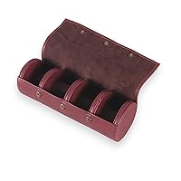 Leather Watch Case For Travel, Genuine Leather Round Watch Box, Custom Portable 4 Piece Watch Box, Luxury Plum Leather Watch Case Roll