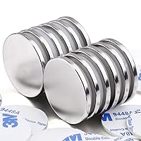 Super Strong Neodymium Disc Magnets with Double-sided Adhesive, Powerful Permanent Rare Earth Magnets. Fridge, DIY, Building, Scientific, Craft, and Office Magnets, 1.26 inch D x 1/8 inch H - 12 Packs