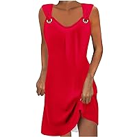 Sales Today Clearance Going Out Sundress for Women Casual Summer Vacation Outfits O-Ring Strap Sleeveless Mini Tank Dress Flowy Beach Dresses Robe Longue Red