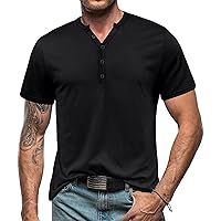 Mens Basic Solid Color T Shirts Casual Button Crewneck Solid Color Short Sleeve Pullover Tops Comfy Cotton Tees