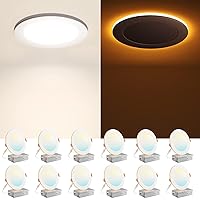 Amico 12 Pack 6 Inch 5CCT LED Recessed Ceiling Light with Night Light, 2700K/3000K/3500K/4000K/5000K Selectable Ultra-Thin Recessed Lighting, 12W=110W, 1100LM, Dimmable Canless Wafer Downlight ETL&FCC