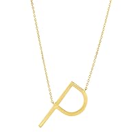 MAX + STONE 14k Gold Plated Sterling Silver Large Sideways Block Initial Letter Pendant Necklace for Woman with 16 Inches to 18 Inches Adjustable Chain and Spring Ring Clasp