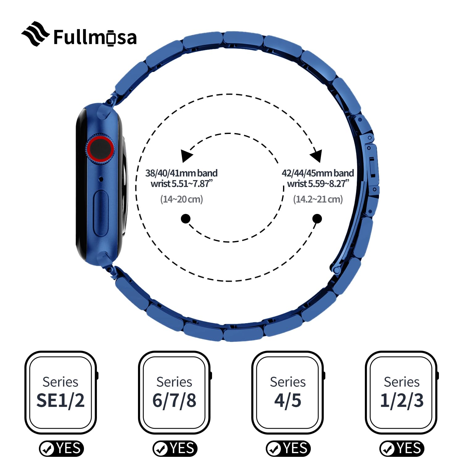 Fullmosa No Tools Needed Compatible Apple Watch Band 41/45/44/40/42/38mm, Stainless Steel iWatch Band with Case for Apple Watch Series 8/7/6/5/4/3/2/1/SE2/SE, 41mm 40mm 38mm Blue
