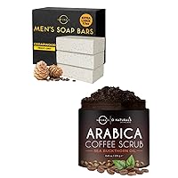 O Naturals 3pc Cedarwood Exfoliating Soap & Coffee Arabica Scrub Bundle - Heavy Grit All Natural Bar Soap with Apricot Kernels, Organic Coffee Arabica Women & Mens Body Scrub with Dead Sea Salt Scrub