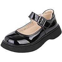 WUIWUIYU Little Big Girls Platform Heel Shoes Round-Toe Shiny Black School Uniform Dress Mary Jane Flats