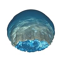 Blue Ocean Sea Wavy Seascape Print Double Layer Waterproof Shower Cap, Suitable For All Hair Lengths (10.6 X 4.3 Inches)