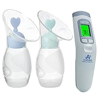Amplim Deluxe Manual Silicone Breast Pump and No Touch Forehead Thermometer for Babies and Adults | Bundle Pack