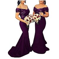 Women's Sequin Long Evening Dresses Off The Shoulder Bridesmaid Dress