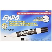 EXPO Low Odor Bullet Black Dry Erase Markers For Use On Whiteboards, Glass and Non-porous Surfaces; Ideal for Classrooms, Offices and Homes, Pack of 12