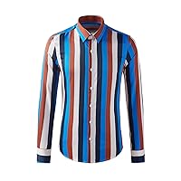 通用 Four Seasons Men's Shirts Free Ironing Large Striped Patchwork Print Slim Fit Long Sleeve Men's Shirts