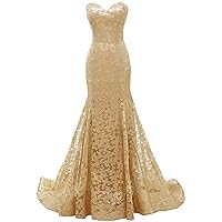 Women's Mermaid Sweetheart Lace Prom Evening Dress Strapless Long Formal Bridesmaid Gowns Gold