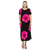 Jostar Women's Print Long Midi Dress – Short Sleeve Stretch Casual Swing Flowy Printed T Shirt One Piece