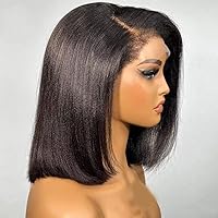 Light Yaki Short Bob Wig 13x4 HD Transparent Lace Front Wig Light Yaki Straight Human Hair Wig with Kinky Baby Hair Brazilian Virgin Hair 150% Density Invisible Lace Glueless Wigs 16inch