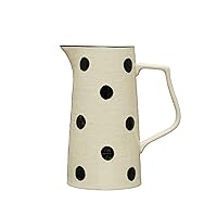 Creative Co-Op Farmhouse Stoneware Painted Polka Dots, Ivory and Black Pitcher