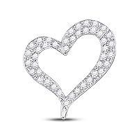 The Diamond Deal 14kt White Gold Womens Round Pave-set Diamond Heart Outline Pendant 1/3 Cttw