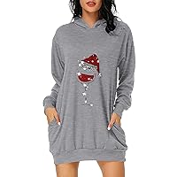 Christmas Hoodie Sweatshirt Dresses Christmas Tree Plaid Snowflake Print Long Sleeve Party Dress Womens Fall Fashion