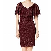Connected Apparel Womens Petites Glitter Cape Sleeves Party Dress