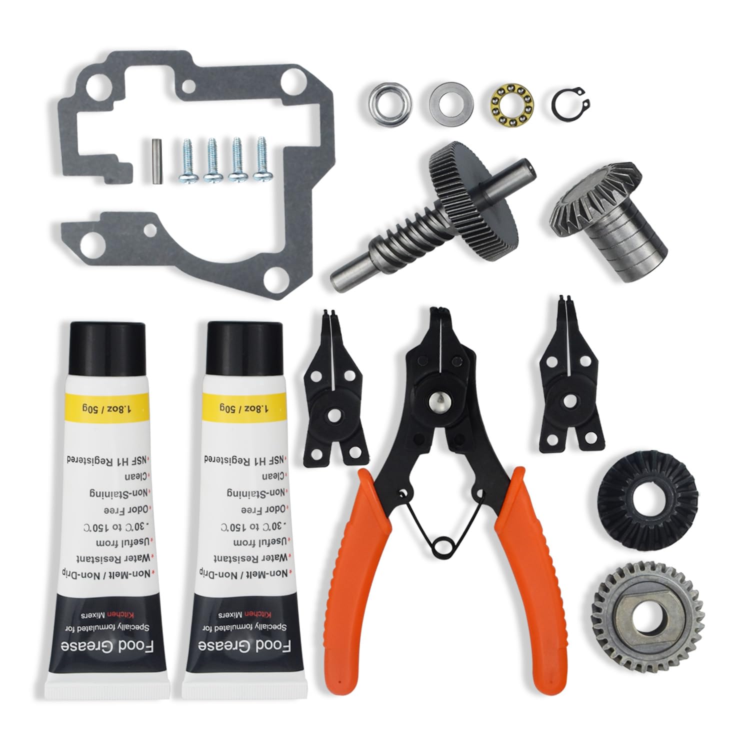 Worm Gear Kit 9706529, 9709511, 9703337, 9709231 Compatible With  Whirlpool/KitchenAid 5QT & 6QT Stand Mixer with Worm Gear, Food Grade Grease,  Retaining Ring Pliers, Mixer Bevel Gear Kit etc