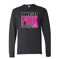 I Wear Pink for My Wife Breast Cancer Awareness Mens Long Sleeves