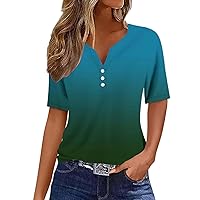 Women's Summer Tops 2024 Trendy V Neck Shirts Boho Short Sleeve Dressy Blouses Casual Loose Comfy Tunic Clothes Sweatshirts