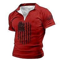 Fourth of July T-Shirts American Flag Printed Graphic Short Sleeve for Men Summer Shirt Casual Muscle Zipper Round Neck Top
