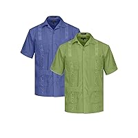NE PEOPLE Men's Short Sleeve Cuban Guayabera Button Down Shirts Top XS-4XL (2SET)