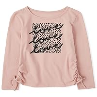 The Children's Place Girls' Long Sleeve Leopard 'Love' Graphic Cinched Top